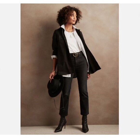 Banana Republic Black High-Rise Cropped Bootcut Jeans Size 31/12 TALL RT$100 - Picture 1 of 4